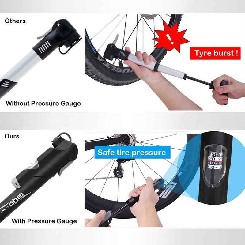 Giyo 120 psi bærbar cykelpumpe med måler mini håndcyklende luftpumpe mountainbike smart ventilpumpe kuglelegetøjsdækpumpe