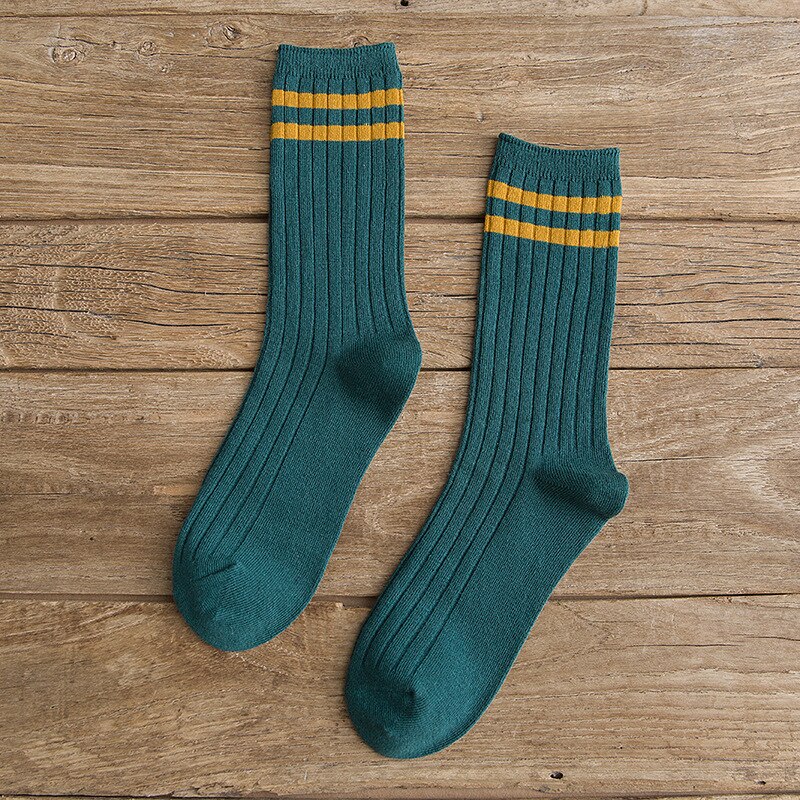 Japanese Loose Socks High School Girls Harajuku Socks Solid Colors Needles Knitting Striped Cotton Socks Women yellow blue black: Y01-8