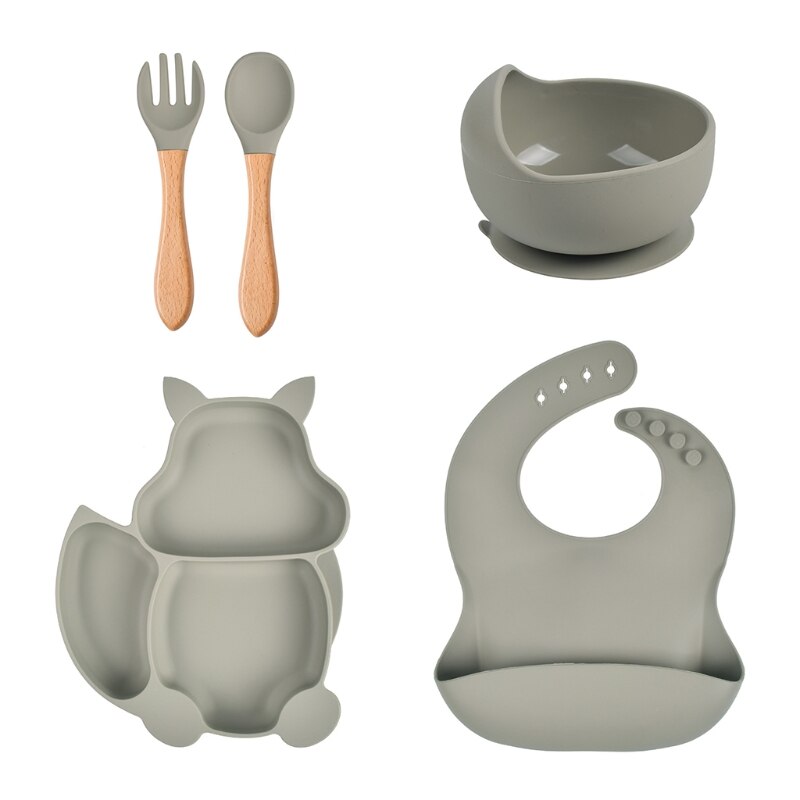 Toddlers Safety Silicon Plate First Stage Lead-free Toddler Feeding Supplie Cute Shape Toddler Feeding Set 5PCS: Y22