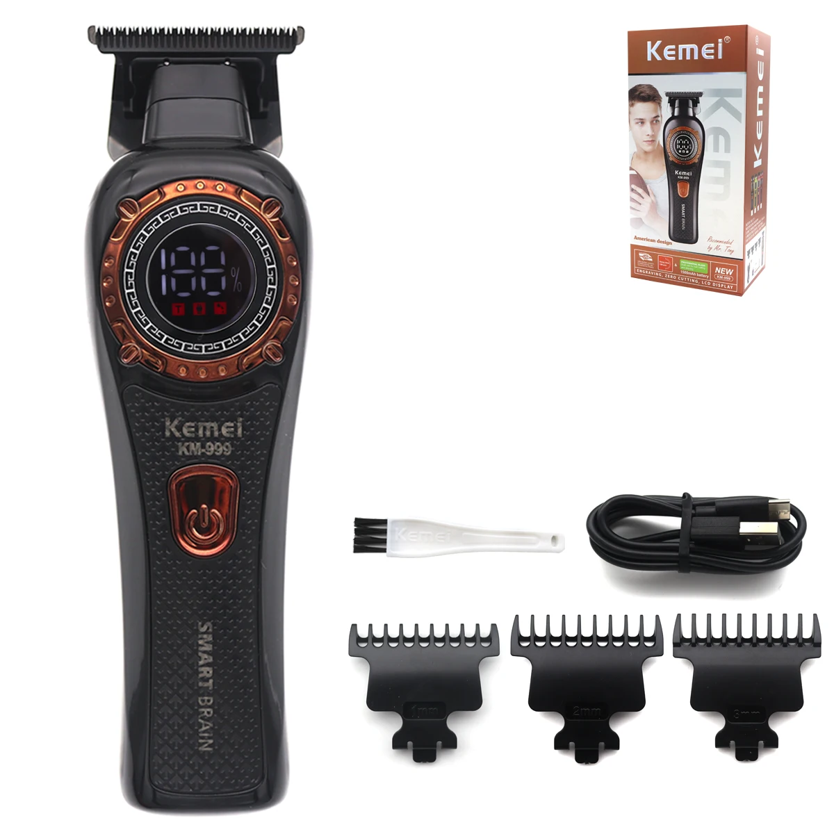 Kemei KM-999 Professionele Kapsalon Elektrische Tondeuse Olie Hoofd Push LCD Digitale Display Tondeuse Heren Kapper Machine: Goud