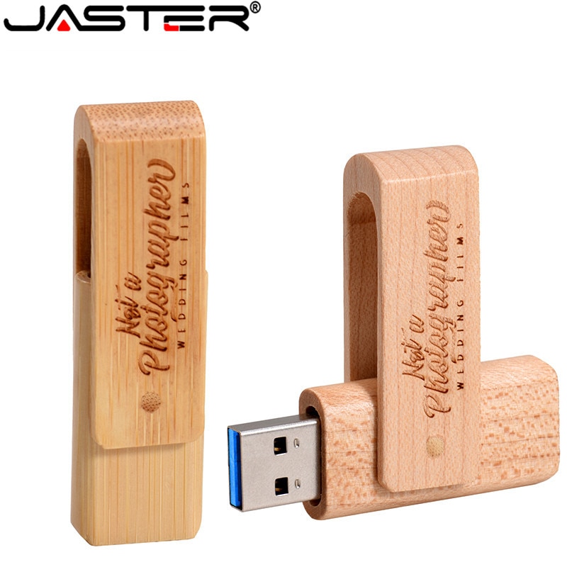 Jaster 4 Model Draaien Houten Logo Usb Flash Drive 4 Gb 8 Gb 16 Gb 32 Gb 64 Gb Usb 2.0 Logo Graveren