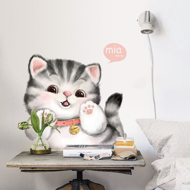 Cartoon wall stickers cute cat sticker bedroom decor girl room decoration self-adhesive home decor living room wall decor