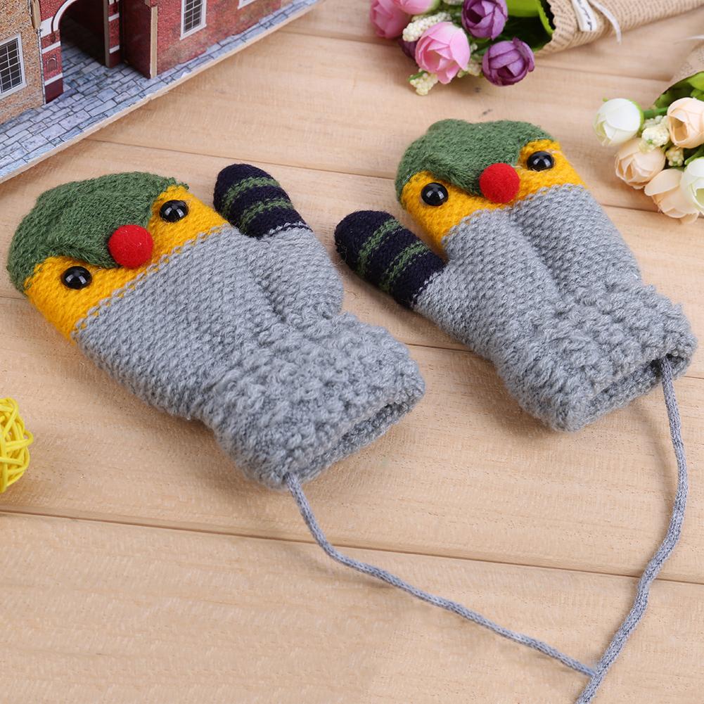 Inverno de malha crianças luvas bonito dos desenhos animados pássaro quente macio crianças luvas criança dedo cheio do bebê meninos meninas mittens