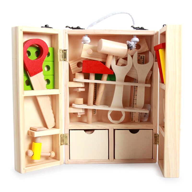 Houten Multifunctionele Tool Set Jongen Tool Speelgoed Pretend Play Reparatie Speelgoed Houten Timmerman Bouw Gereedschapskist Speelgoed