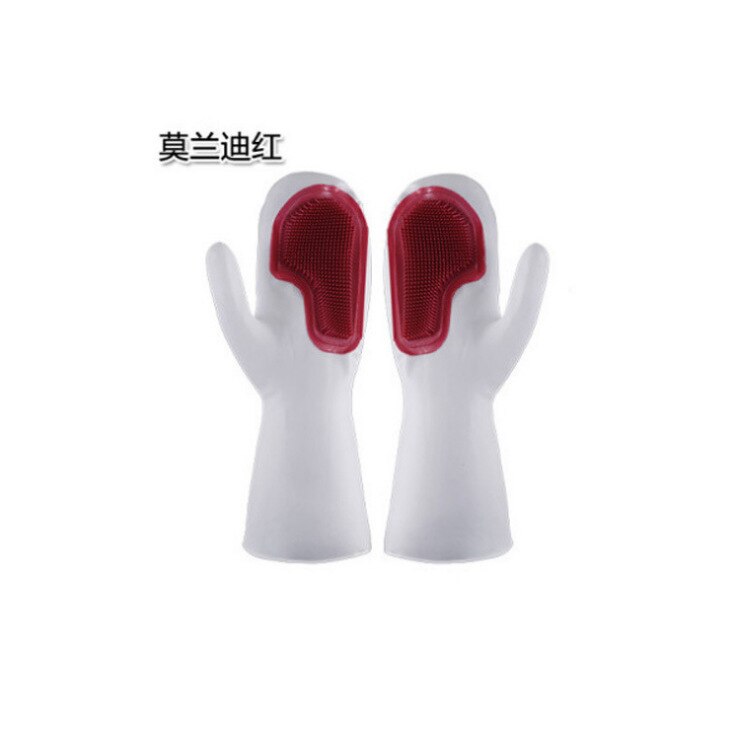 Silicone Dishwashing Gloves Magic Household Waterproof Female Kitchen Durable Cleaning Dishes Washing Clothes Gloves Scrubber: Red