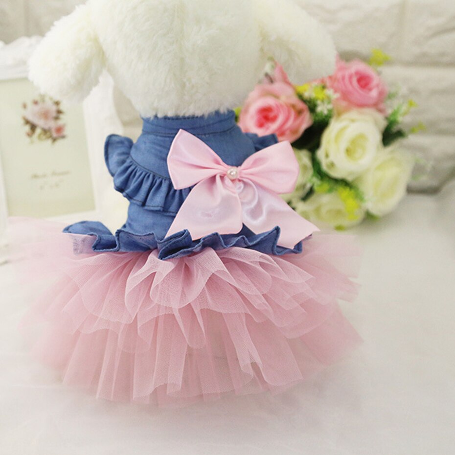 Vestido de tela vaquera para perros, ropa de verano para mascotas, Falda vaquera coreana para ropa de perro gato: Rosa / XXL