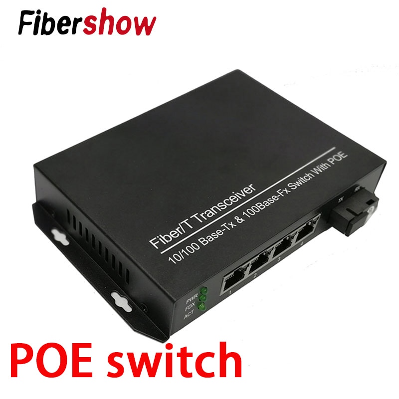 POE Switch 1 SC 4 RJ45 fiber connector to 4 10/100/1000M ethernet ports 5 port media converter