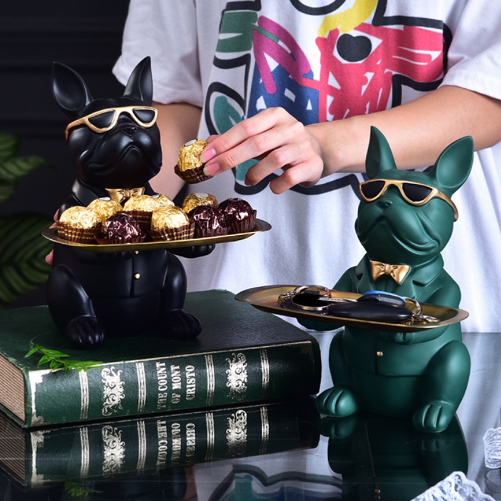 Nordic buldog francuski rzeźba figurka psa statua biżuteria przechowywania tabeli dekoracji prezent pas płyta okulary taca Home Art statua