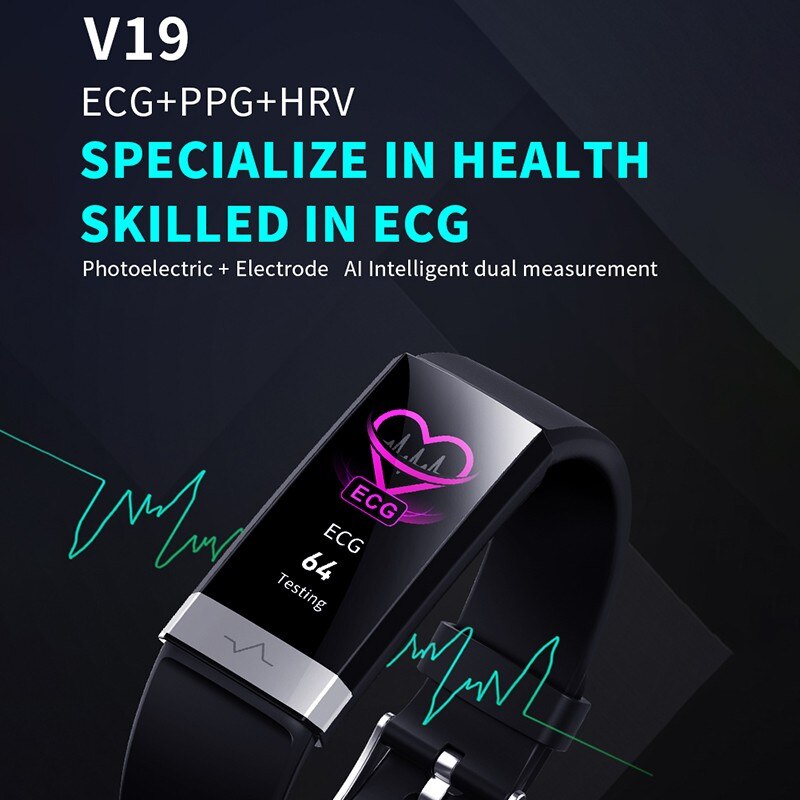 V19 Smart Bracelet ECG+PPG+HRV Heart Rate Monitor Blood Pressure Monitoring Sleep Bluetooth Fitness Tracker Big Led Smart Watch