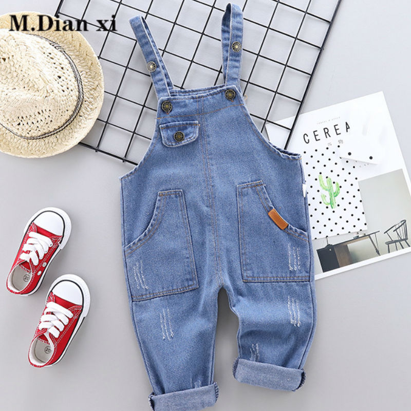 Bebê menino roupas outono crianças macacão calças de algodão sólido padrão denim calças primavera