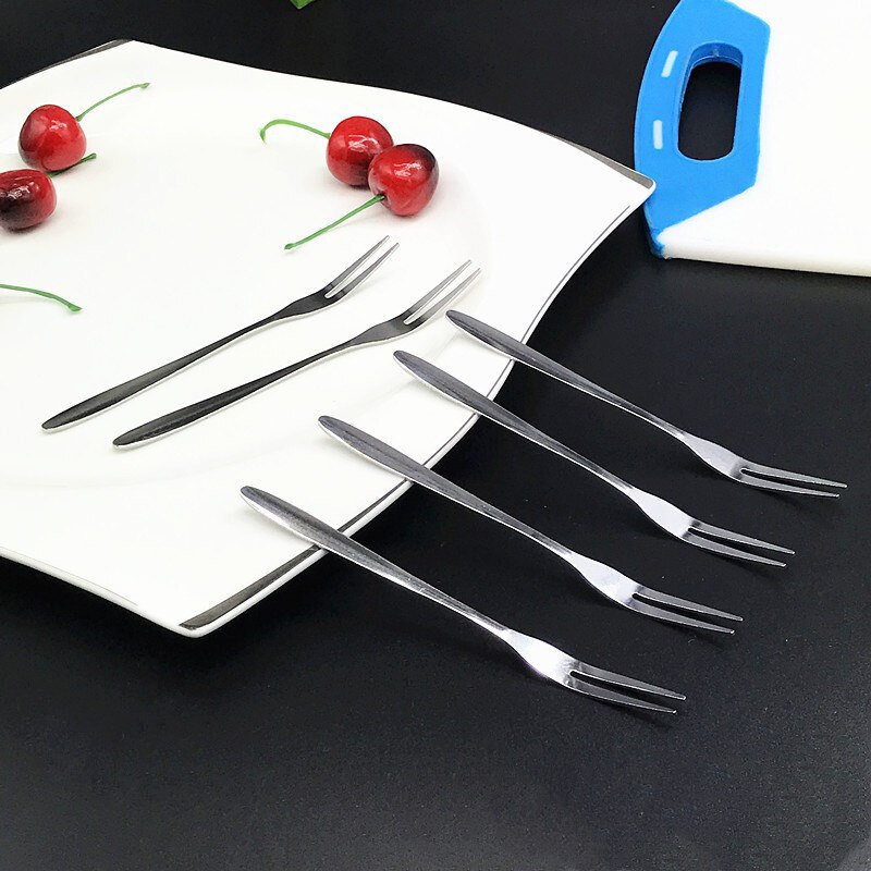 6pcs Fruit fork Stainless Steel Fruit Fork Fruit Sign Two Toothed Fruit Small Fork Cake Dessert Fork