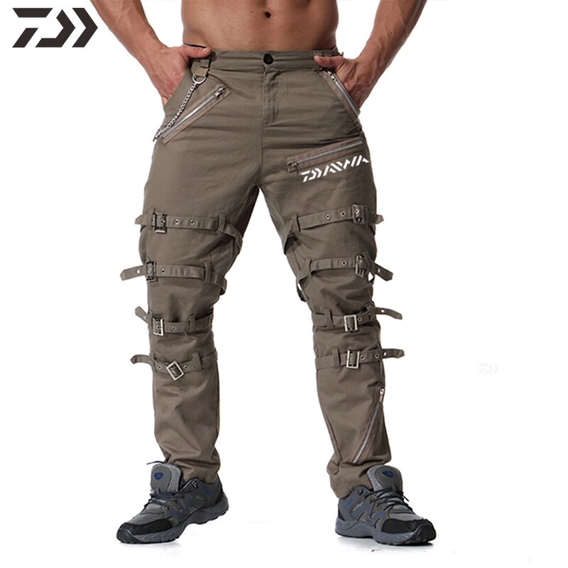 Daiwa Broek mannen Casual Broek Ademend Vissen Broek Mannen Losse Solid Multi-pocket Rits Outdoor Wandelen Broek Joggingbroek: Khaki / 4XL