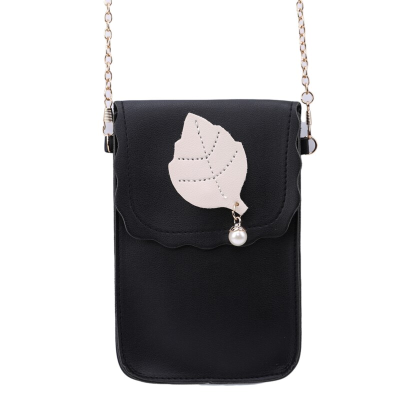 Novos Sacos Crossbody Para As Mulheres Folha Vento Colégio Bolsa Caso Chave Saco Do Telefone Móvel Saco Do Mensageiro PU Bolsa de Ombro: black