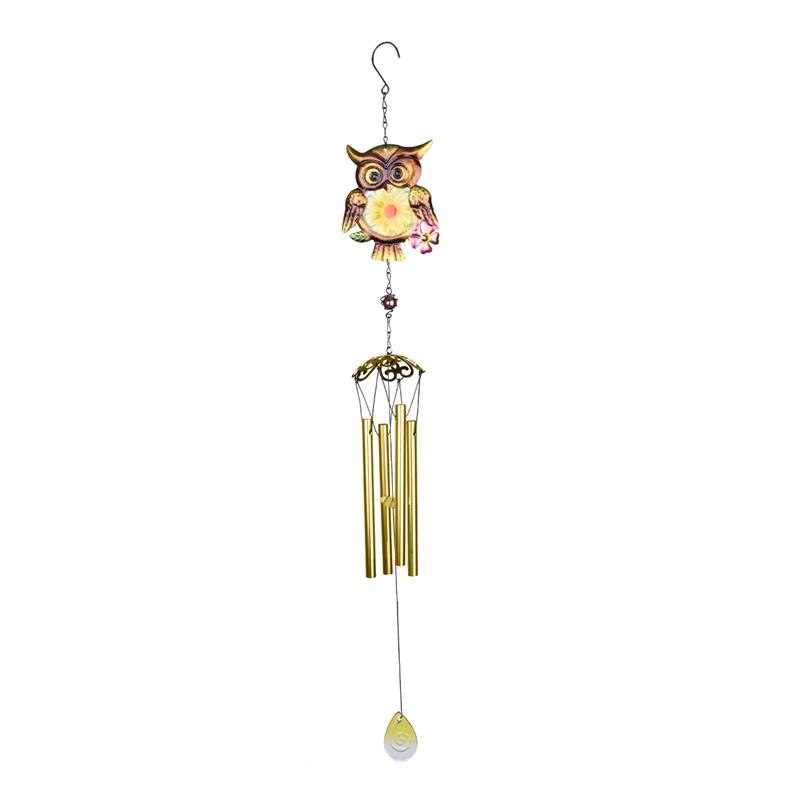 1Pc verre coloré dessin suspendu ornement hibou vent carillon pendentif délicat métal artisanat décoration: Jaune