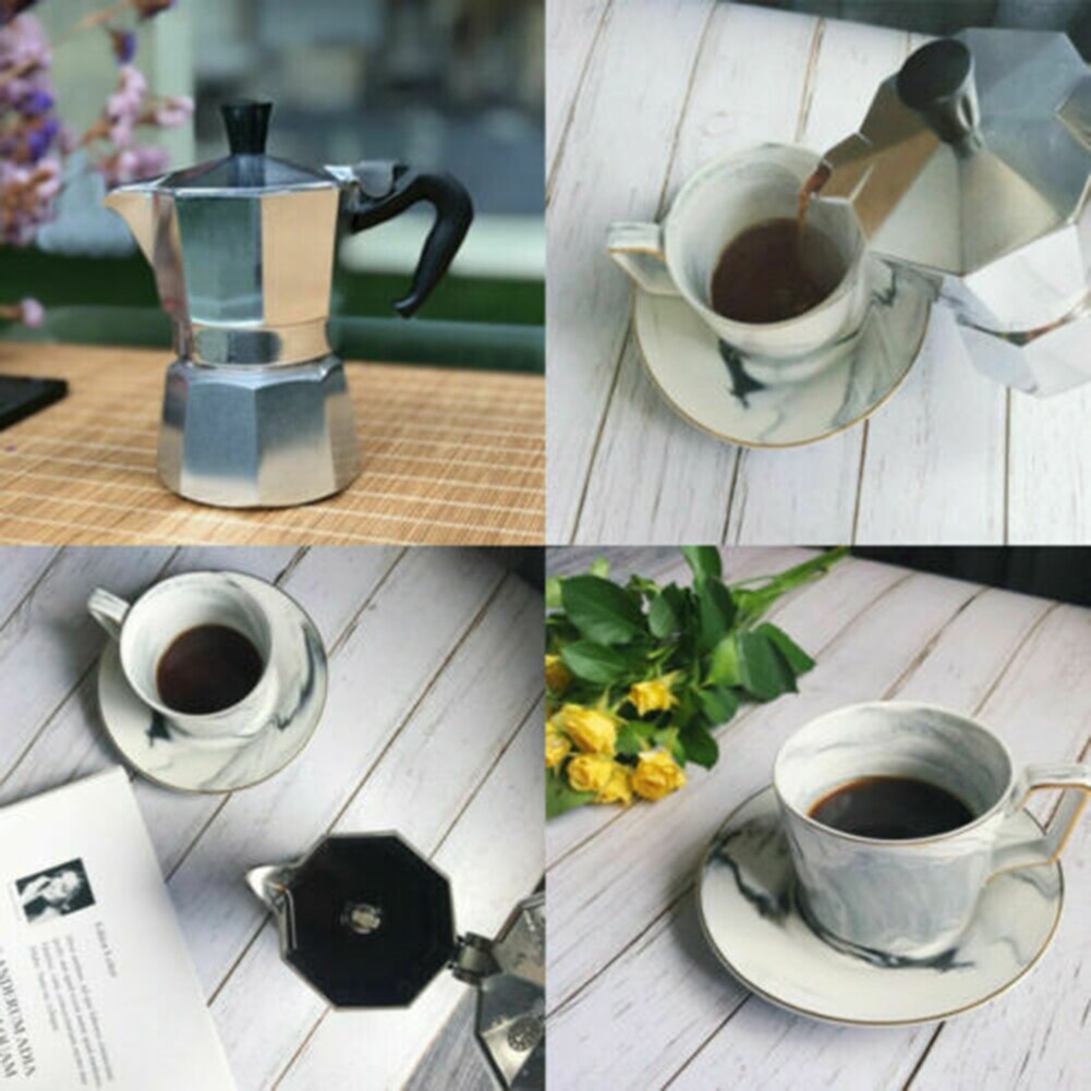 Italian Espresso Maker Coffee Moka Pot Stove Top Octagonal Aluminum Coffee Pot HUG-Deals