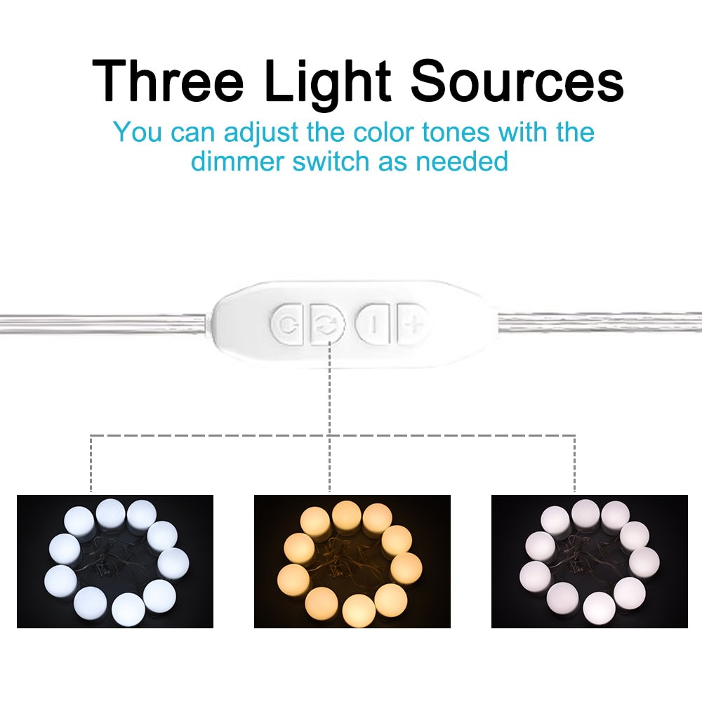 Hollywood Stijl LED Spiegel Licht Makeup Spiegel USB Cosmetische Make Up Lamp 10 Lampen Kit 3 Kleuren Verlichting Schoonheid Dressing