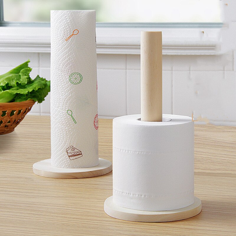 Wooden Paper Roll Towel Holder Kitchen Table Tissue Roll Beech Stand napkins Vertical Bathroom Shelves Shelf Dispenser