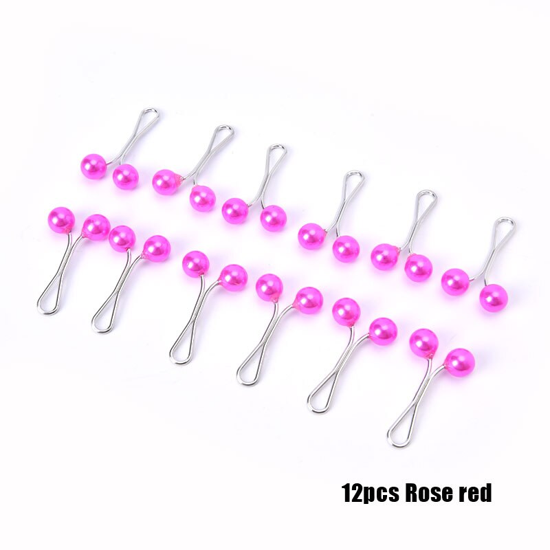 12Pcs Parel Sjaal Broche Pin Hoofddoek Shawl Sjaal Lady Moslim Sjaal Hijab Clips Pin Vaste Bandjes Anti Slip Broche: rose red