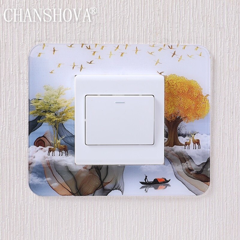 Pegatinas acrílicas para interruptor de enchufe, pegatinas de pared de estilo chino múltiple, decoración del hogar, sala de estar, placa de cubierta de interruptor de luz