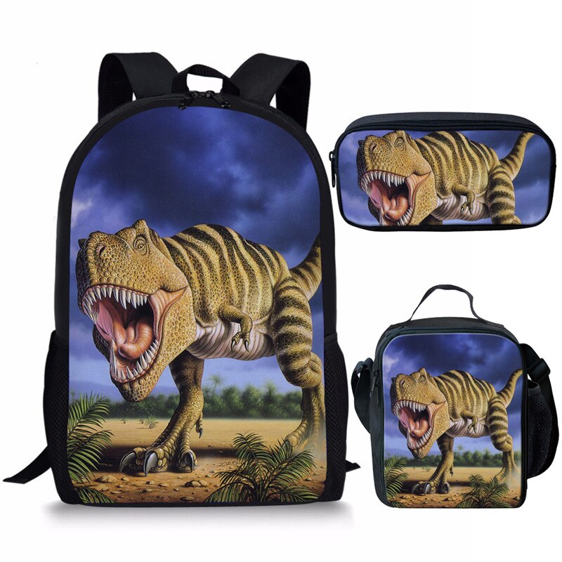 cool T-rex Dinosaurier Schule Taschen einstellen Bookbags für Teenager Jungen 3 stücke Primäbetreffend Rucksack mit Mittagessen Kasten Bleistift Taschen: Z569CGK