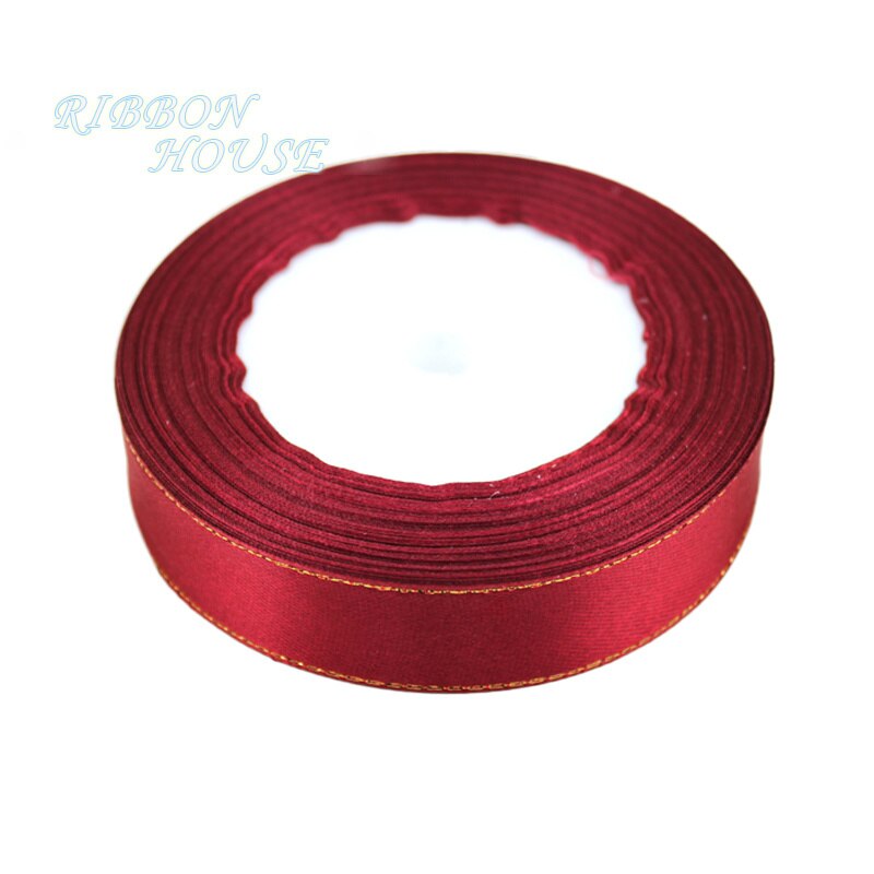 (25 Yards/rolle) 20mm Satin Band Gold Rand Verpackung Handmade DIY Band Rolle: Burgund