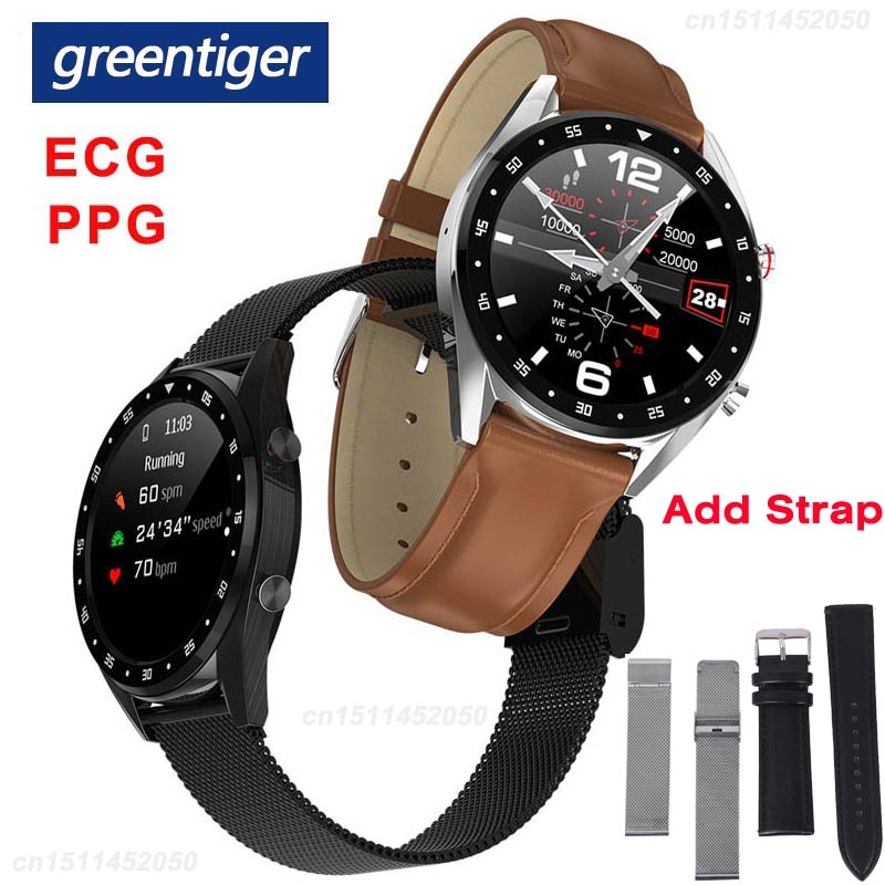 Greentiger L7 Bluetooth Smart Uhr Männer EKG + PPG HRV Herz Rate Blutdruck Monitor IP68 Wasserdichte Smart Armband Android IOS
