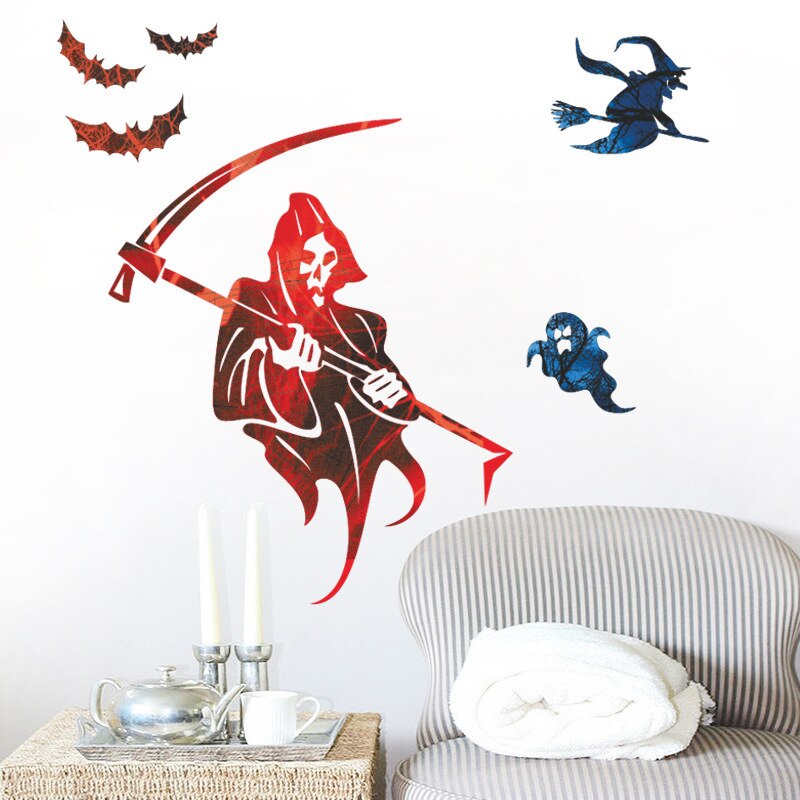 Hallowmas21 Halloween nouvelle férocité sorcière faucille chauve-souris la maison hantée est décorée peut enlever les autocollants muraux