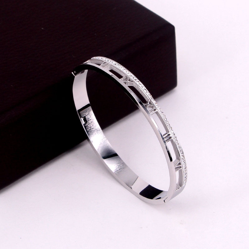 Gouden Manchet Armbanden Pulsera Inoxydable Hollow Out Cubic Zironia Romeinse Nummer Armbanden Bangles Accessoires Party Bruiloft