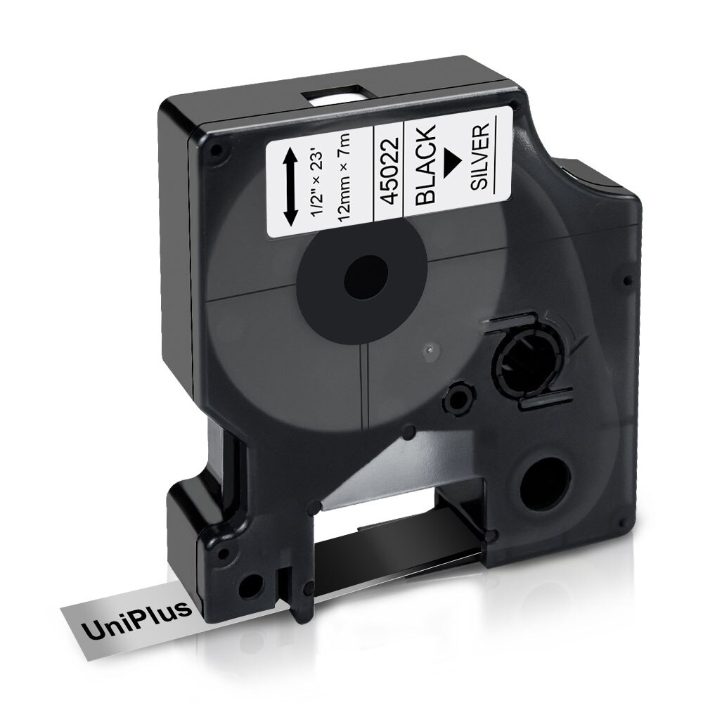 UniPlus Preto sobre Prata 12mm * 7m D1 Rótulo Dymo Fita Da Impressora Compatível Fita 45022 para Dymo Etiquetadora labelPoint 200 250 300 400