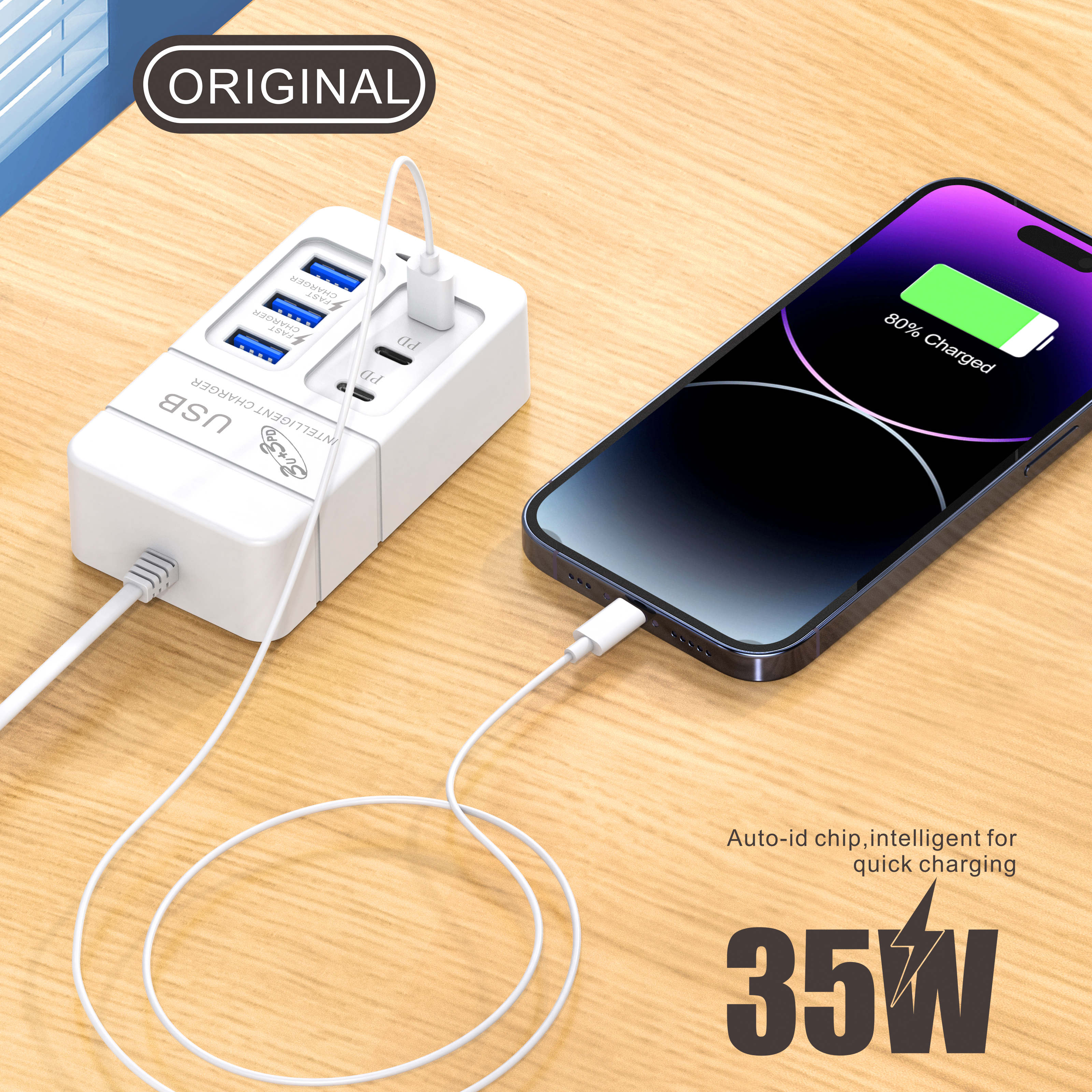 Ładowarka USB 6 w 1 35 W PD typu C Szybka ładowarka ścienna do telefonu Szybka ładowarka 3.0 USB Hub Wtyczka UE Wtyczka USA Ładowarka USB