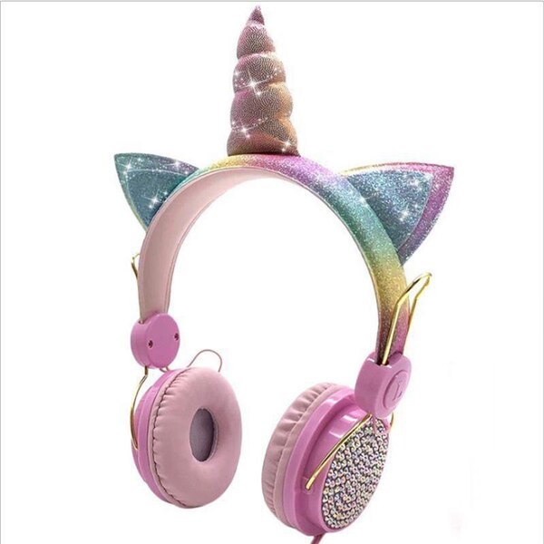 Cute Unicorn Headsets With Microphone Earphone for boys Kids daughter Headphones For Laptop Cellphones PC MP4 Tablet Headsets: Pink