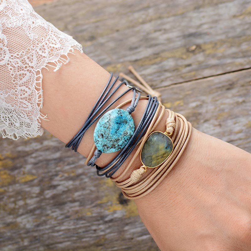 Bohemen Wrap Armband Natuurlijke Stenen Boho String Vriendschap Armband Unieke Handgemaakte Etnische Multilayers Armbanden