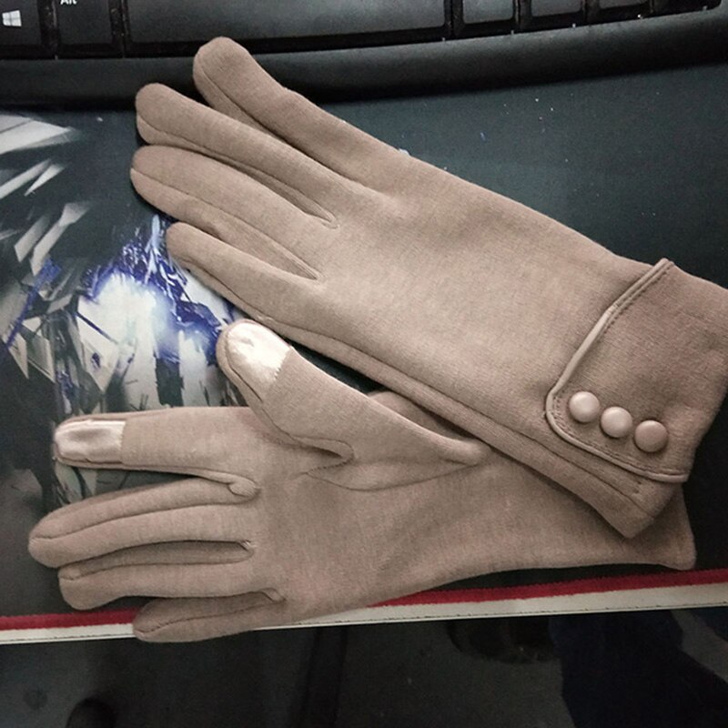 Guantes de Cachemira de algodón para mujer, manoplas cálidas de felpa interior para deportes, Fitness, pantalla táctil, para ciclismo, de dedo completo, C54, Otoño e Invierno: B Khaki