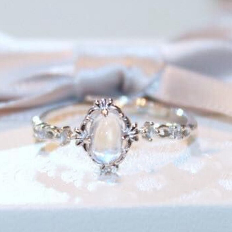 Moonstone Rings For Women Vintage Tibetan Ring Classic Water White Stone Ring Female Jewelry