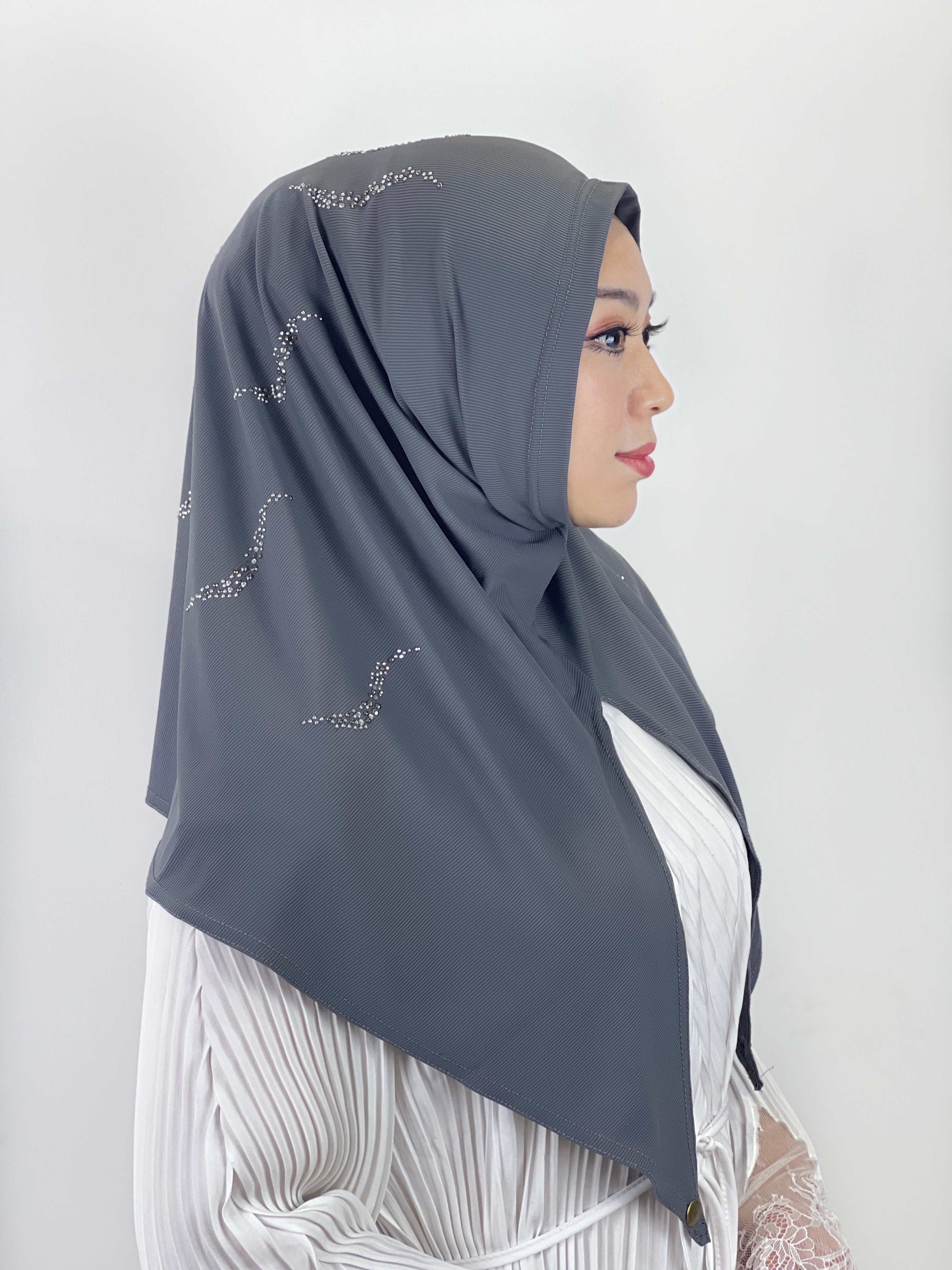 pañuelo cabeza mujer turbante mujer burquini mujer musulmana Hijab musulmán con diamantes de alta elasticidad, pañuelo islámico de Color sólido, listo para usar, turbante plisado, envolturas para la cabeza: Azul
