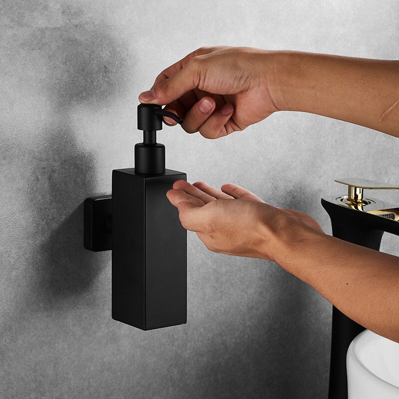 Flydende sæbedispenser hånd køkkenvask sæbe beholder 304 rustfrit stål sort badeværelse shampoo holder vægmonteret flaske