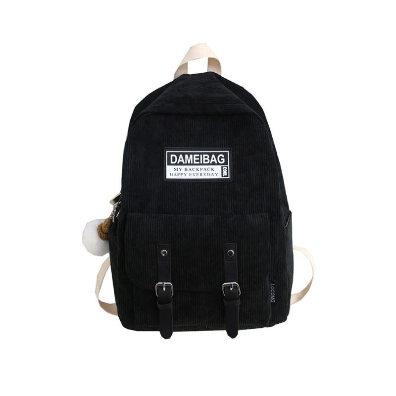 Mochila de pana a la , bolso escolar, informal, para la universidad, para adolescentes: black