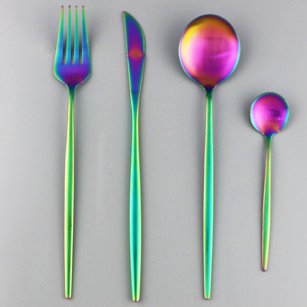 Western 4 pièces rose or mat ensemble de couverts 304 en acier inoxydable vaisselle couteau fourchette cuillère vaisselle cuisine dîner couverts ensemble: Rainbow