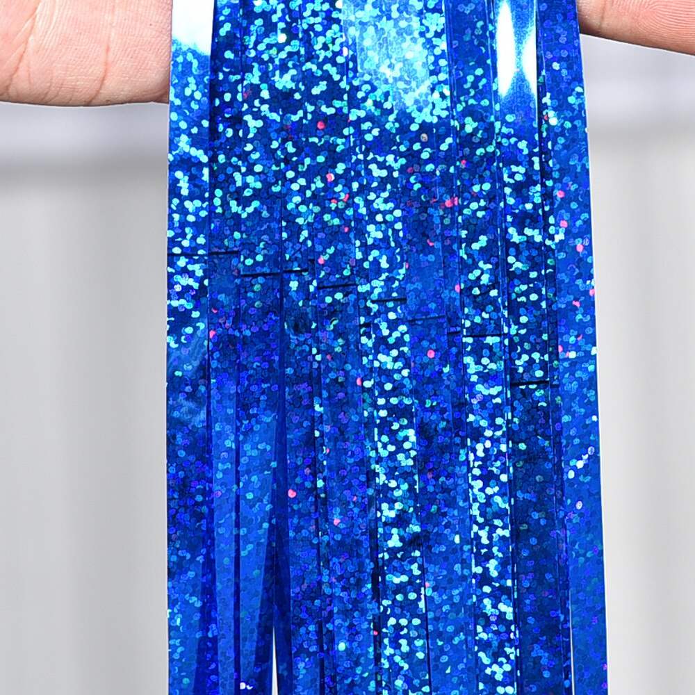 Glitter Curtain Foil Backdrop Birthday Party Wedding Decoration Background Party Wall Decoration Tassel Rain Silk Curtain: Blue