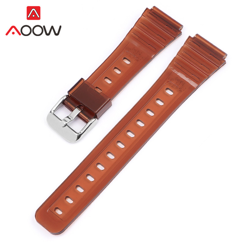 Gummi Sport Gurt für Casio F91W F-84 F-105 108 A158 A168 AE1200 AE1300 Männer Frauen Glänzend Wasserdichte Ersatz Uhr Band: Braun Silber-