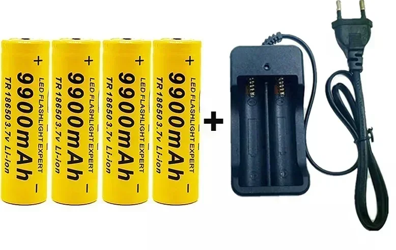 9900mAh 18650 lithium battery 3.7V -large capacity,rechargeable+charger,compatible with flashlights, radios,and MP3 players: WHITE