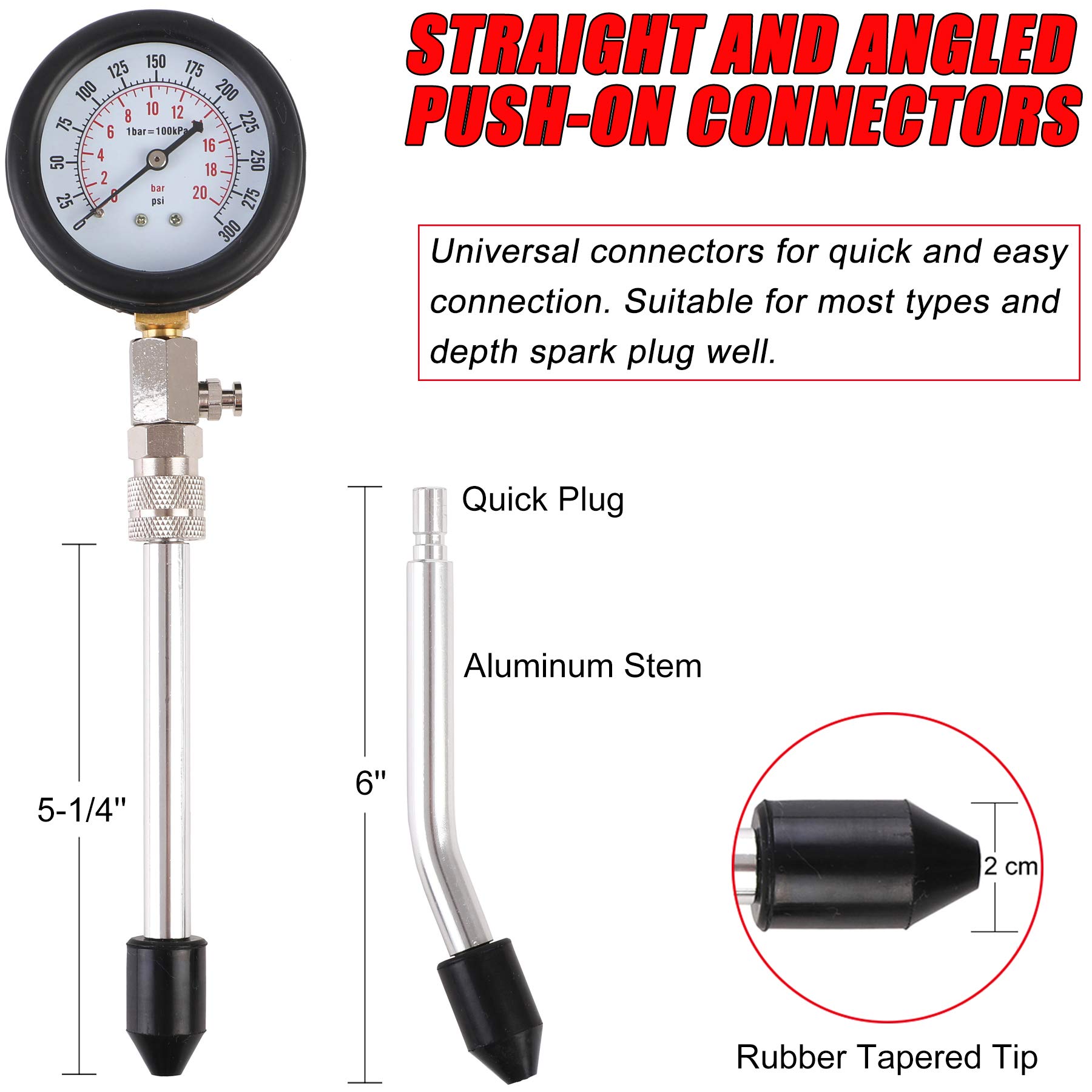 Compression Tester Kit, Small Engine Cylinder Test Pressure Gauge Tool Set for Testing Motorcycle Car Automobile Gas Engine