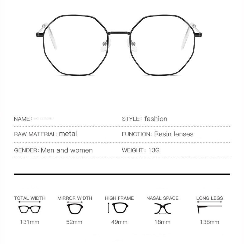 Hombres Vintage Anti-Luz Azul hexagonal gafas lentes de mujeres miopía óptica espejo Metal Simple Anti-azul gafas transparentes marcos