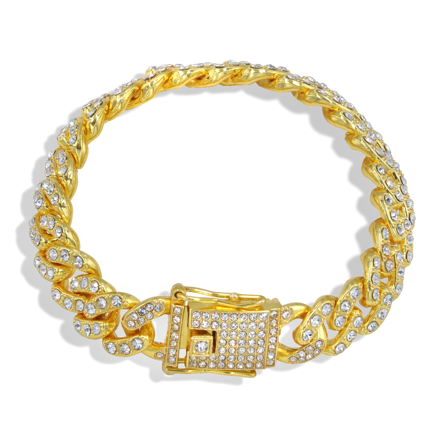 Collar de cadena de eslabones cubanos para hombre, pulsera completa con diamantes, joyería ostentosa de una sola fila, conjunto de joyería de plata y oro de 13MM, novedad: Gold Color Bracelet / 8inch