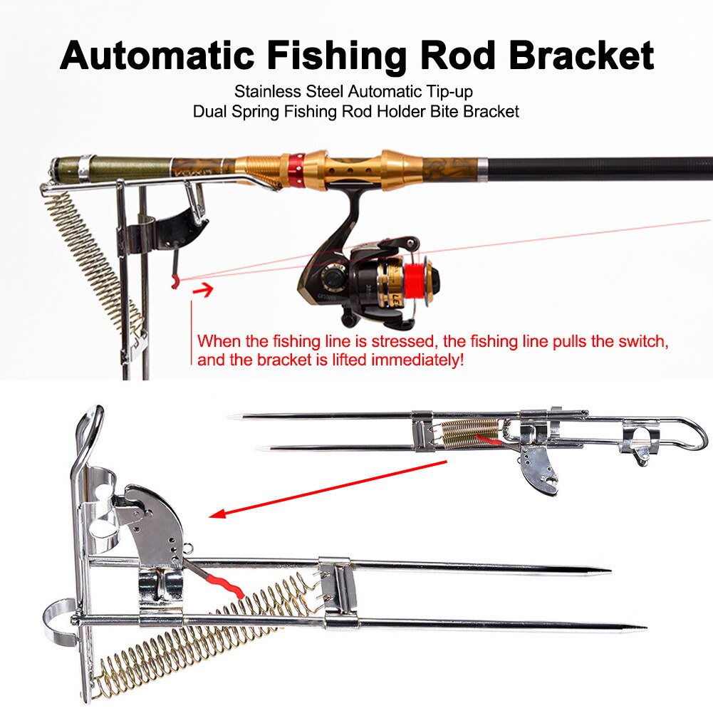 Hook Setter Tackle Pole Mount Support Dual Spring Adjustable Sensitivity Stainless Steel Fishing Rod Holder Automatic Tip-up