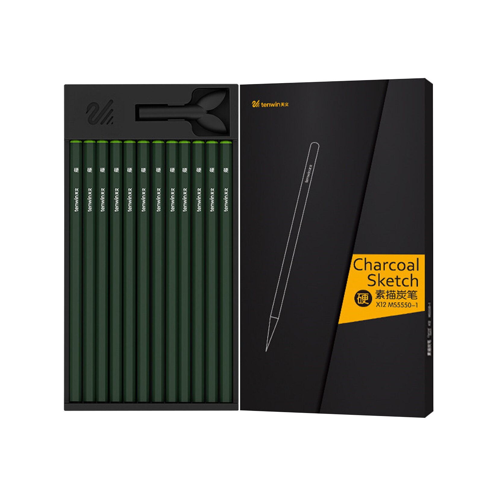 tenwin 12pcs Charcoal Pencils Set Sketching Pencils Soft Charcoal Pencils for Drawing Sketching Shading for Artists: Hard Charcoal