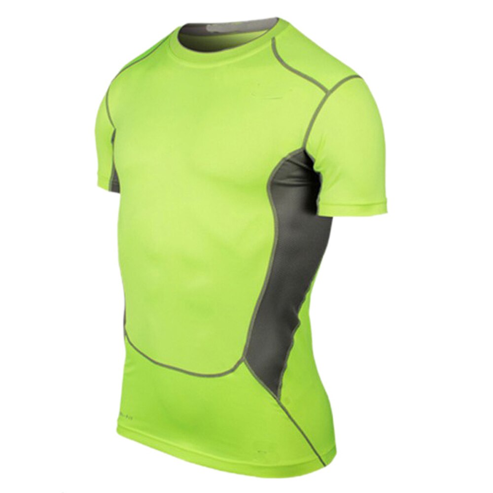 Men Compression Elastic Under Base Layer Top Tight Short Sleeve T-Shirt Sport Collection: Green / L