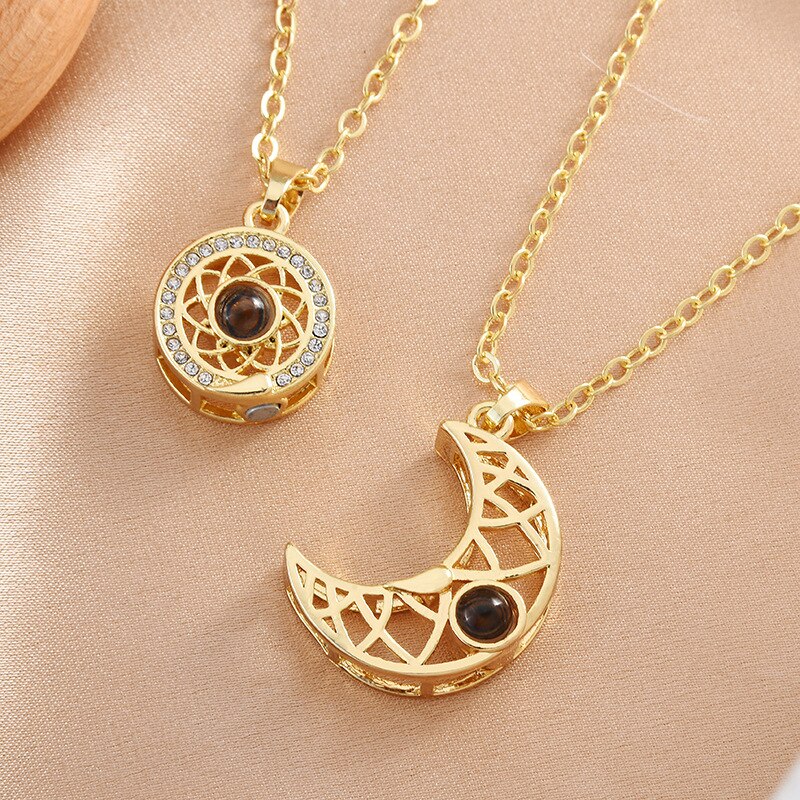 Couple Matching Necklace Sun Moon Heart Magnetic Paired Pendant Jewelry Chain Geometry Choker Lover 2 PCS/Set: Style 5