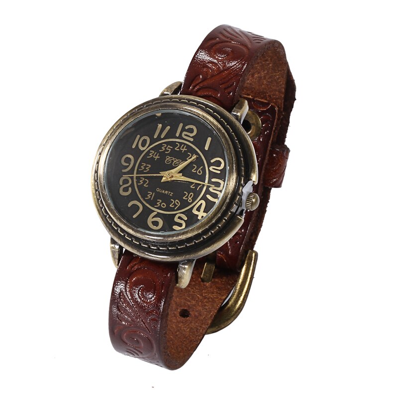 Reloj Vintage para mujer, reloj de cuarzo, pulsera de cuero PU, reloj de pulsera antiguo, relojes analógicos informales, reloj de mujer: B
