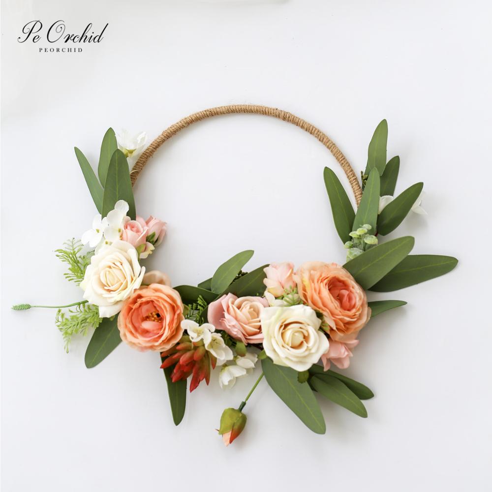 PEORCHID Ramos de boda novia dama de honor flores artificiales corona cesta de mano decoración rosa ramo de guirnalda